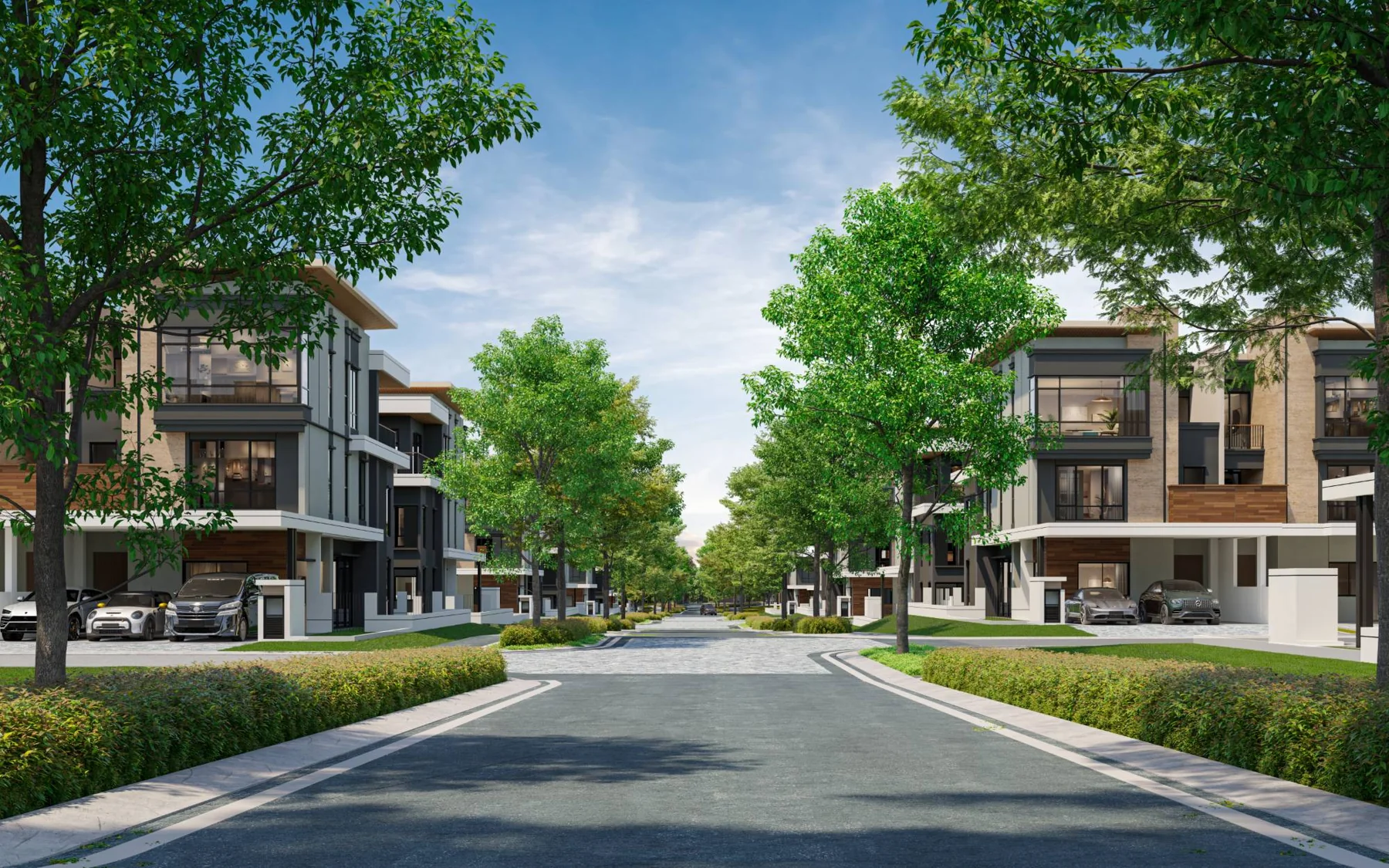 Parkhomes tree-lined street — Zenia ParkCity Damansara rendering