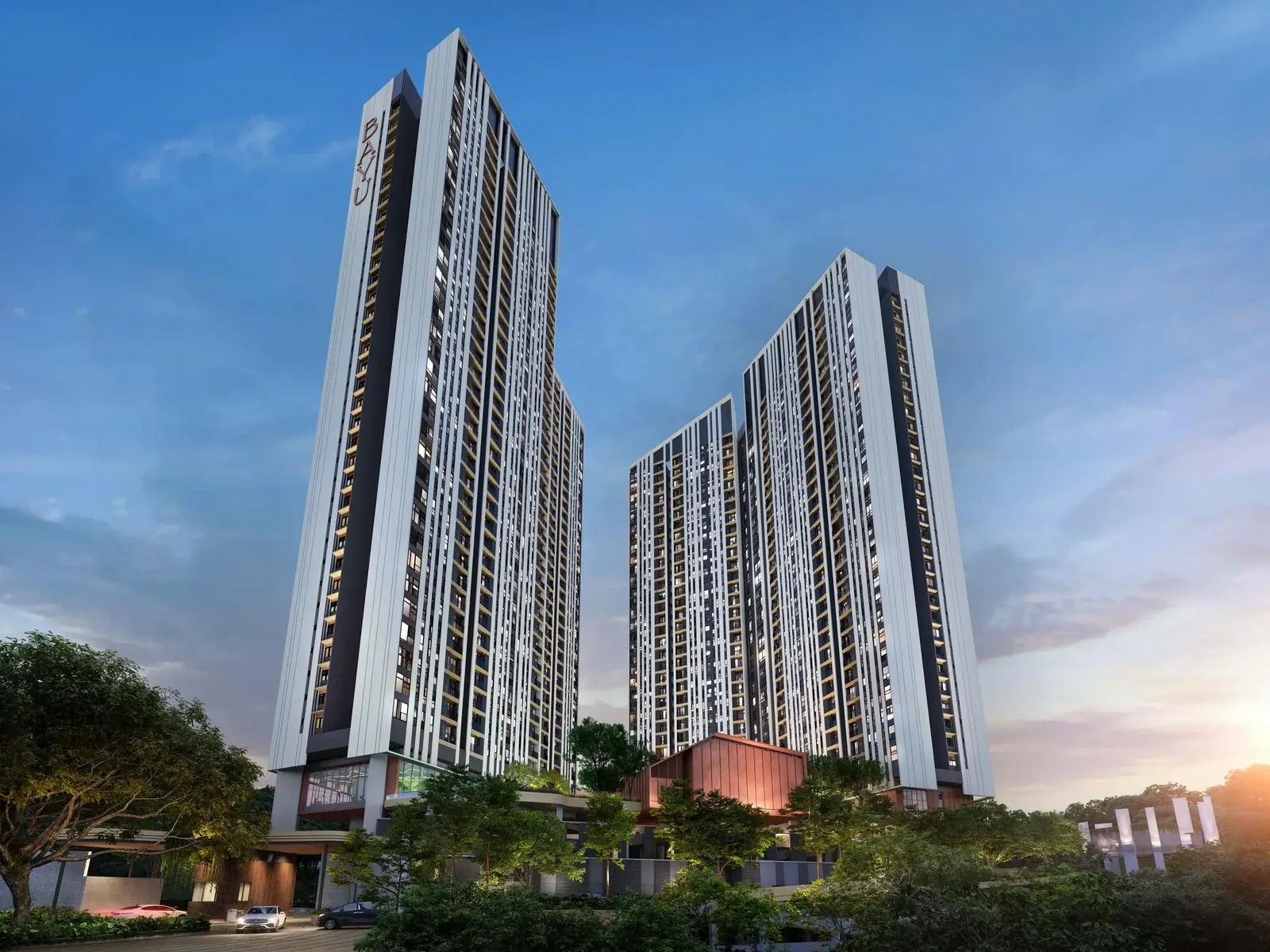 Residensi Bayu Damai Likas — Twin residential towers of Bayu Damai Residences featuring contemporary architecture and green surroundings
