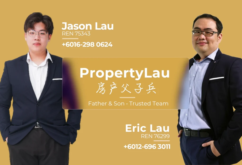 PropertyLau — 房产父子兵. Jason Lau, REN 75343, and Eric Lau, REN 76299, father-and-son real estate team.